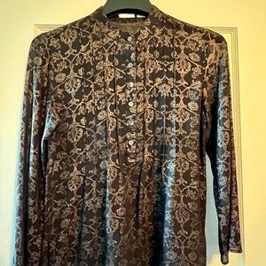 Chico's 100% silk Brown metallic blouse/Mandarin style collar/size 0